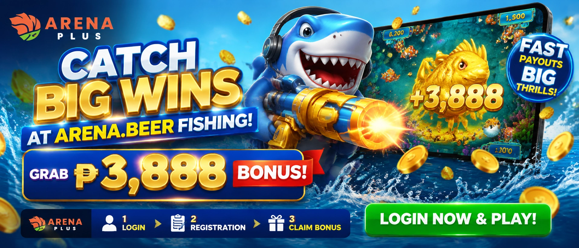 Arcade-style fishing game screen